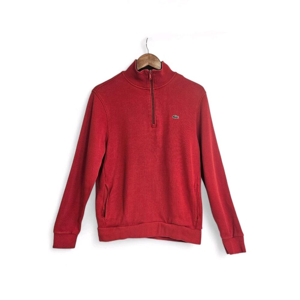 Lacoste Red Cotton 1/4 Zip Mock Neck Pullover Men's Size 6/XL